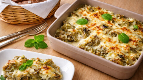 Pasticcio di carciofi con mozzarella e menta